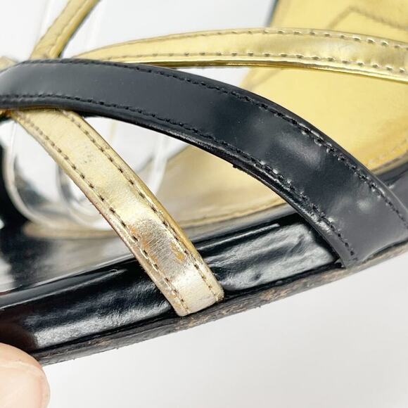 Prada Fall 2014 Runway Black Gold Industrial Metal Wedge Sandal size IT 38.5 - Picture 10 of 15